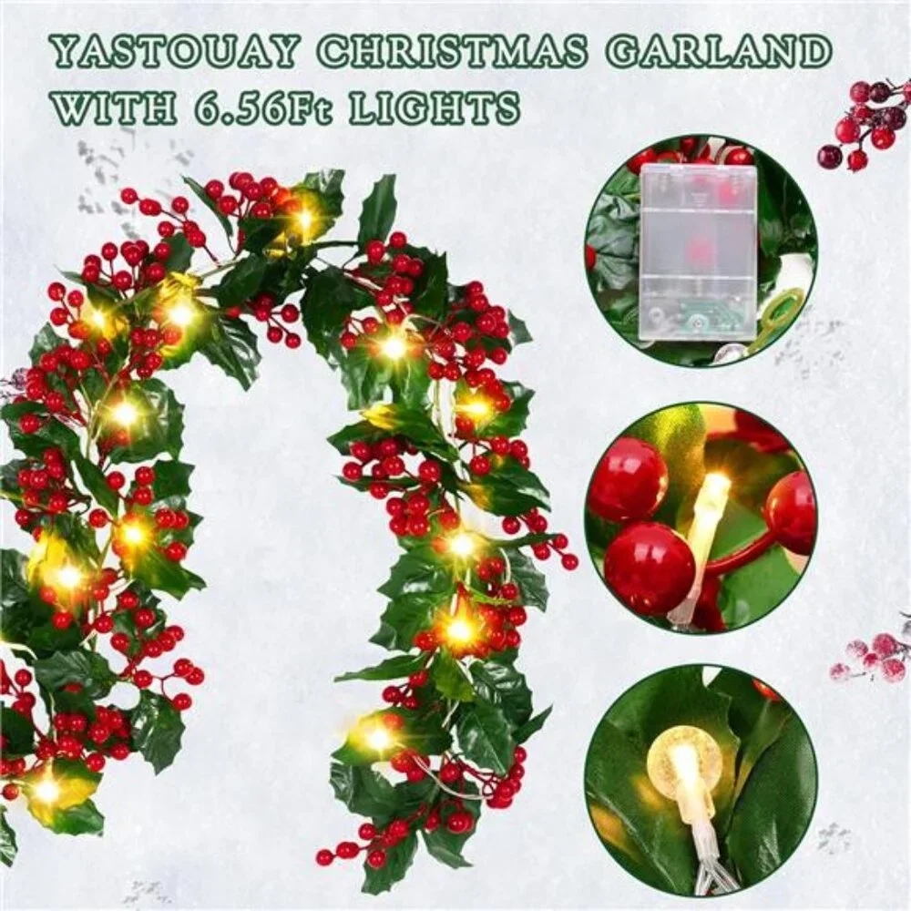 5.6Ft Christmas Holly Red‎ Berry Realistic Garland for Indoor/Outdoor Decor